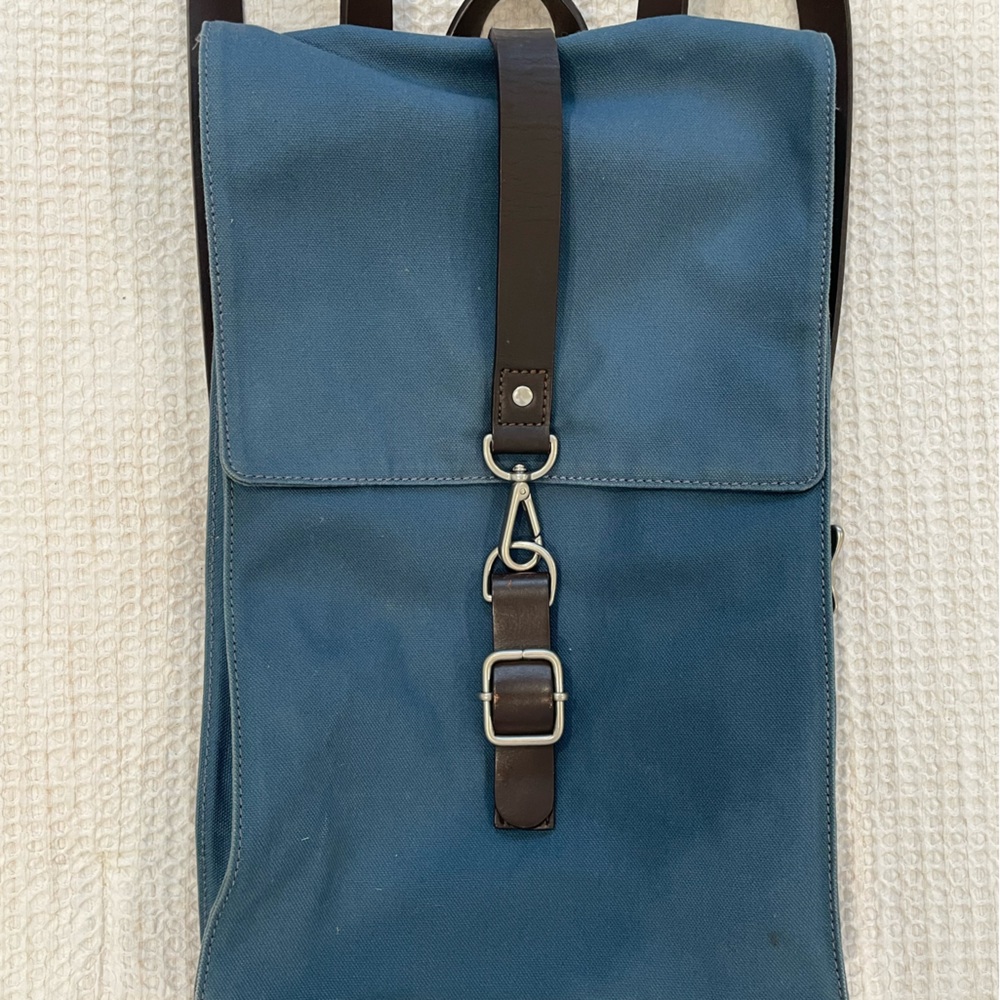 Backpack. Canvas, leather straps.  KOLO.  Like new. Buckle close, pocket inside.